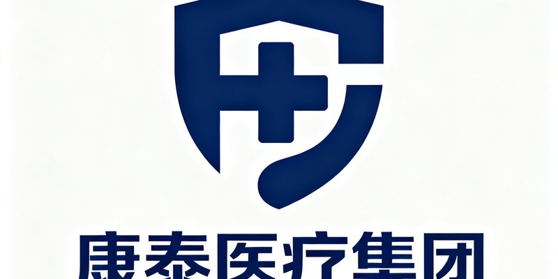康泰医疗集团的企业Logo，采用深蓝色调设计，体现专业医疗机构的沉稳与可靠形象